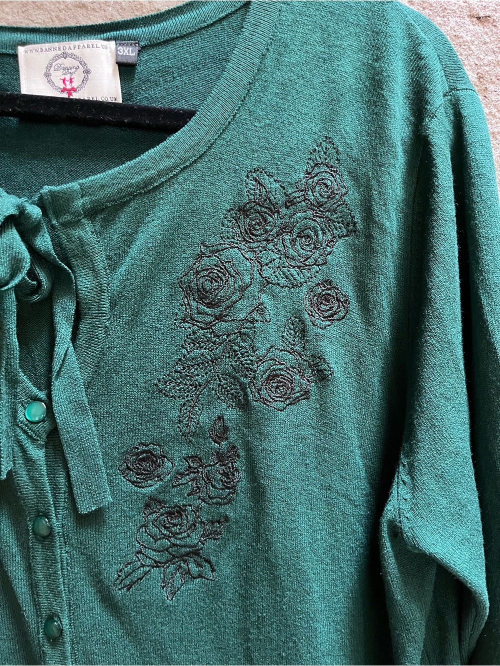 Banned Apparel Delilah Forest Green Floral Embroidered Cardigan Sweater 3XL - Picture 5 of 11